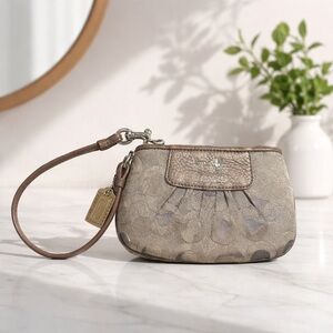 Coach Signature Wristlet with Leather Trim, Gray